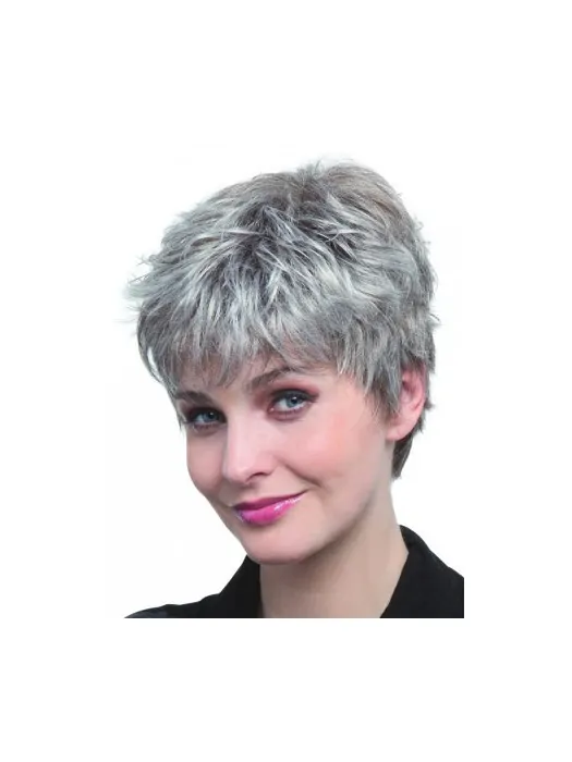 Fabulous Straight Cropped Synthetic Grey Wigs