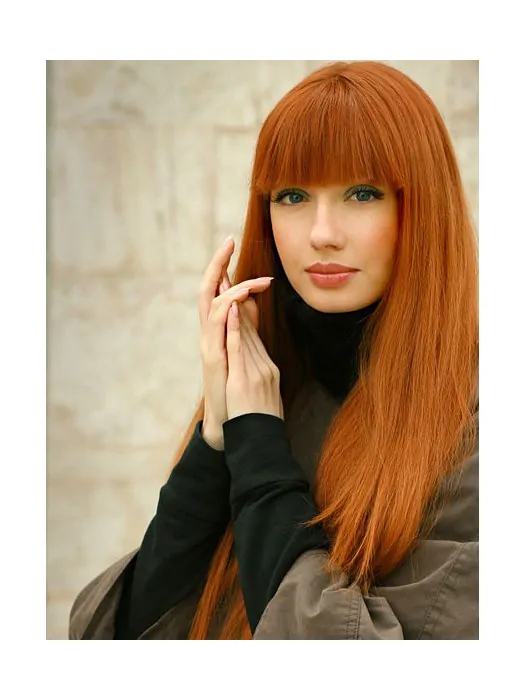 Online Long Straight Lace Front Copper Wigs 26  inch