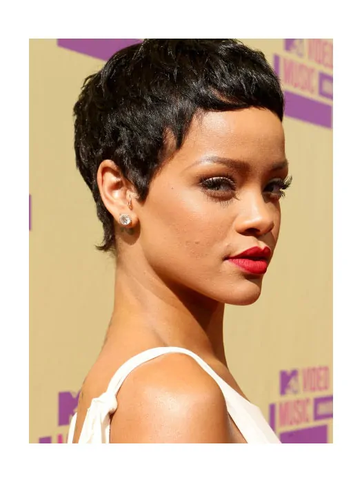 Discount Black Straight Cropped Rihanna Wigs