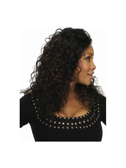 Top Black Curly Long Glueless Lace Front Wigs