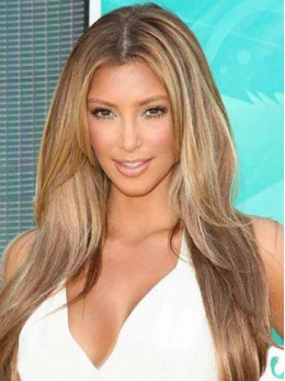 Kardashian Glamorous Celebrity Hairstyle Long Straight Blonde Full Lace Wig 100 per Human Hair 20  inches