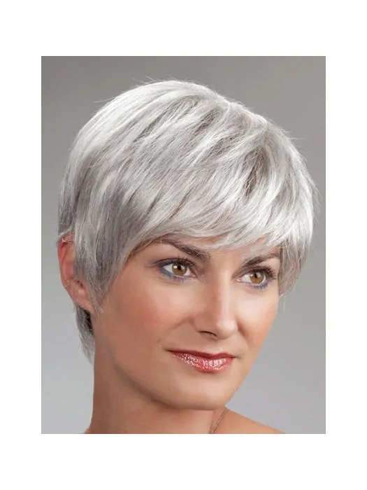 Short Monofilament Synthetic Straight Wigs For Elderly Lady
