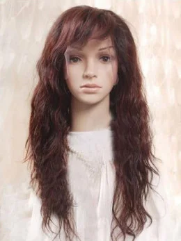 Soft Auburn Wavy Remy Human Hair Long Wigs