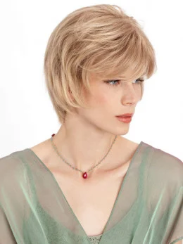 Blonde Monofilament Remy Human Hair Stylish Medium Wigs