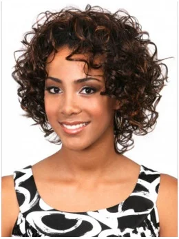 Easeful Brown Curly Chin Length Human Hair Wigs and Half Wigs