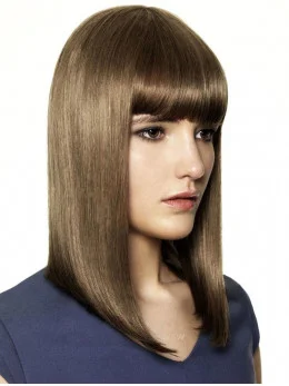 Elegant Brown Straight Shoulder Length Human Hair Wigs
