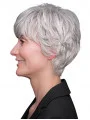 Short 8 inch 100 per Hand-tied Grey Remy Human Hair Layered Cheap Wigs For Elderly Lady