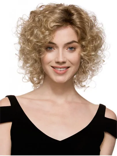 Faddish Brown Curly Chin Length Glueless Lace Front Wigs