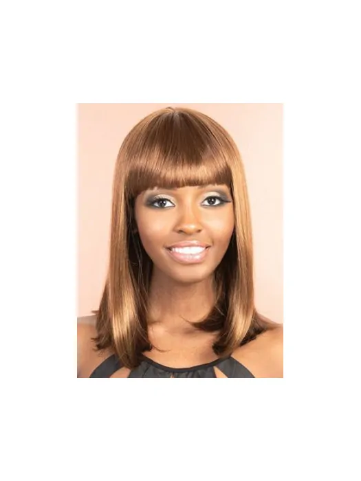 Fashionable Brown Straight Shoulder Length Synthetic Wigs