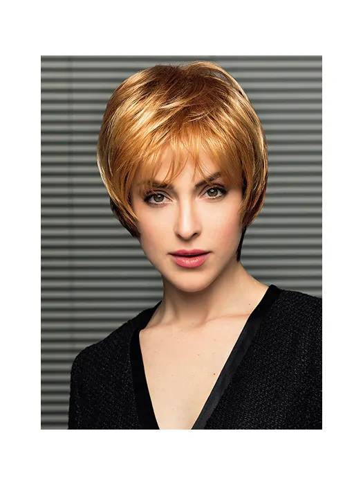 Short Blonde 8 inch Straight Synthetic Mono Wigs