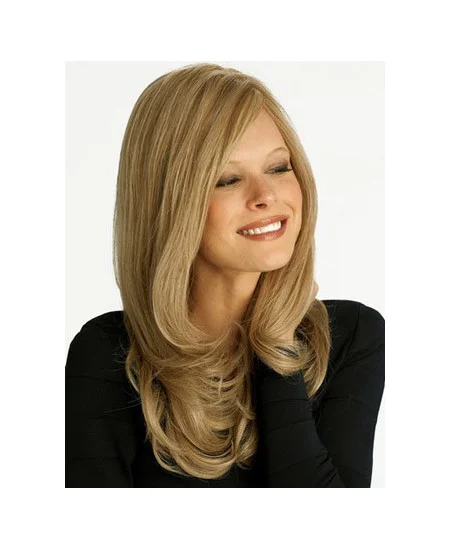 Fashionable Remy Human Hair Blonde Wavy Long Wigs