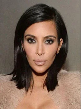 Kim Kardashian Elegant Silky Straight Mid-length Lace Front Human Hair Wigs 14  inches
