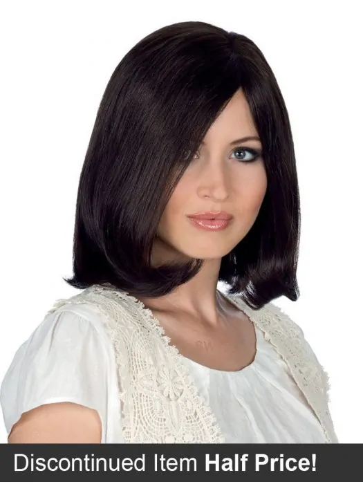 Black Straight Remy Human Hair Designed Medium Wigs
