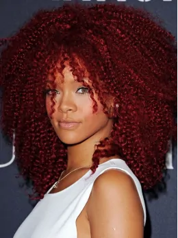 Rihanna Diva Long Kinky Curly Hairstyle Lace Human Hair Wig 18  inches