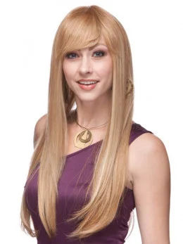 Blonde Monofilament Remy Human Hair Stylish Long Wigs