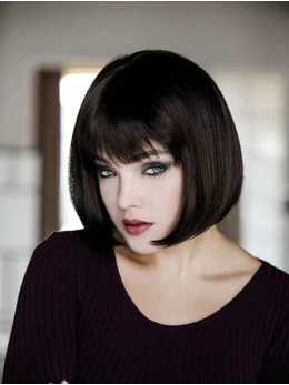 Monofilament Black Synthetic 10 inch Chin Length Wigs Bob Style