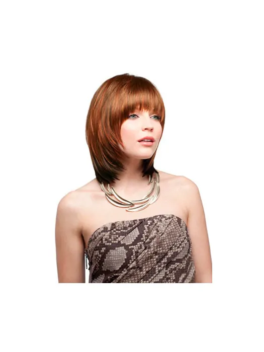 Cheap Auburn Straight Chin Length Synthetic Wigs