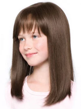 Refined Brown Straight Shoulder Length Kids Wigs