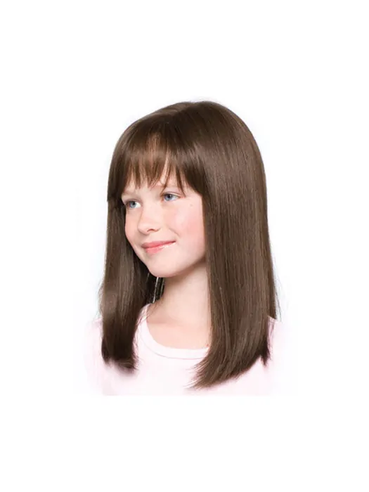 Refined Brown Straight Shoulder Length Kids Wigs