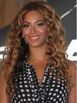 Beyonce Knowles Quietly Elegant Long Layered Curly Full Lace 100 per Human Hair Wig about 20  inches