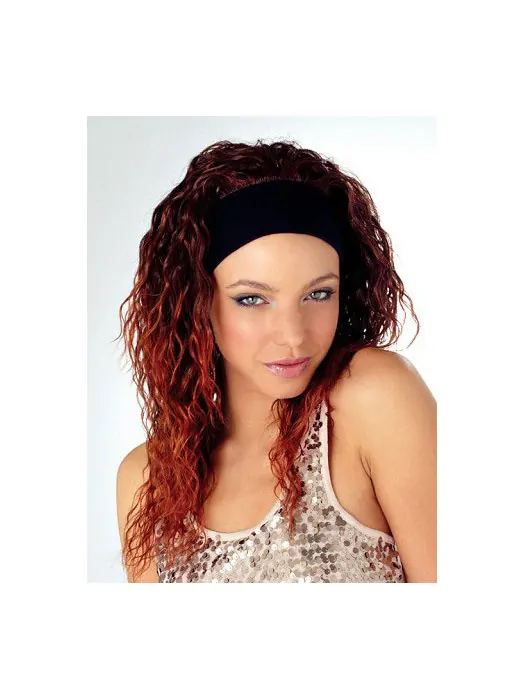 Online Red Wavy Long Human Hair Wigs and Half Wigs