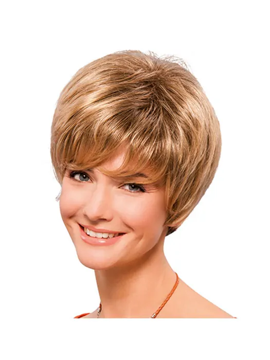 Synthetic 8 inch Straight Short Blonde Cheap Classic Wigs