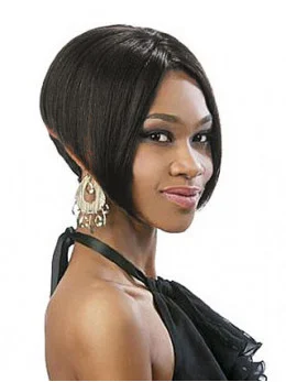 Traditiona Black Straight Chin Length Lace Wigs