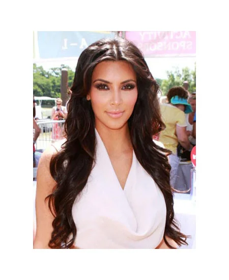 Kim Kardashian Pretty Long Loose Wave hair style Lace Front Synthetic Wigs 24  inches