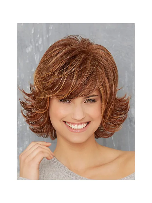 Chin Length Copper 10 inch Wavy Synthetic Monofilament Wigs Cheap