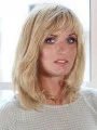 Wavy Shoulder Length 100 per Hand-tied Platinum Blonde With Bangs Human Hair Wigs Cheap
