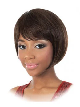 Affordable Brown Straight Chin Length African American Wigs