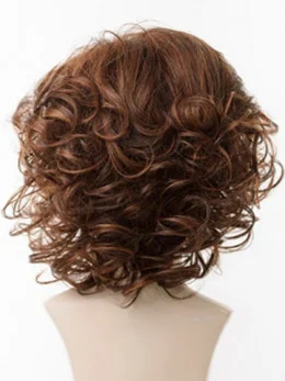 Durable Brown Curly Chin Length Synthetic Wigs