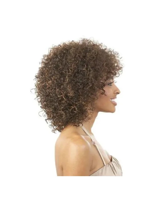 Refined Brown Curly Shoulder Length Glueless Lace Front Wigs