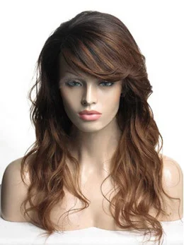 Ombre Hair Color Monofilament Top Long Wavy Human Hair Wigs