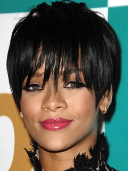 Comfortable Black Straight Cropped Rihanna Wigs