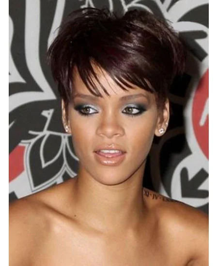Impressive Auburn Straight Cropped Rihanna Wigs