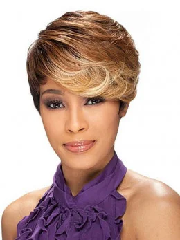 Brown Layered Wavy Polite African American Wigs