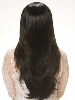 Faddish Black Straight Long Human Hair Wigs