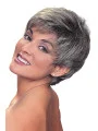 Designed Straight Cropped Synthetic Grey Wigs