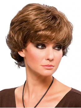 8 inch Short Blonde Wavy Synthetic Layered Cheap Lace Front Wigs