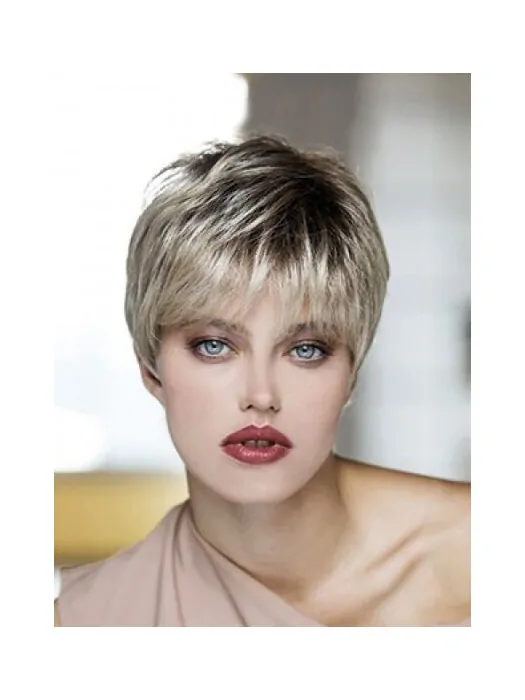 Blonde Synthetic Boycuts Straight Cropped Cheap Lace Front Wigs