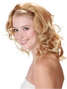 Cheapest Blonde Curly Shoulder Length Human Hair Wigs and Half Wigs