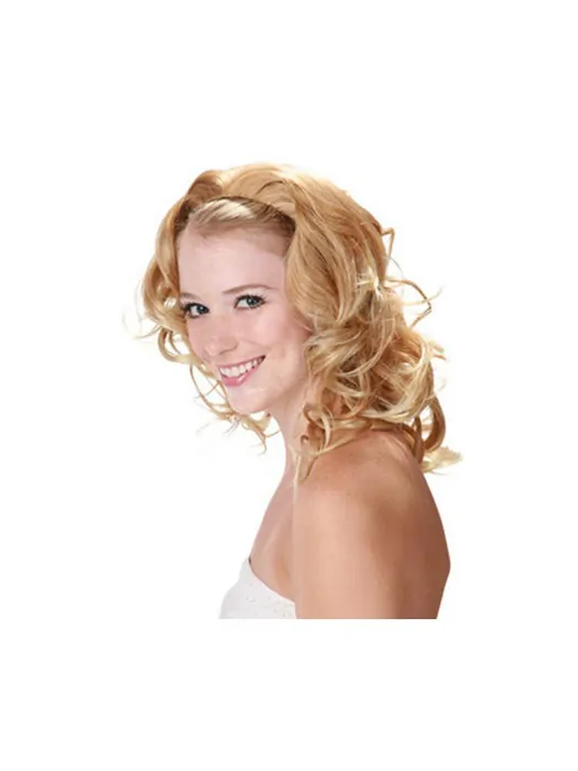 Cheapest Blonde Curly Shoulder Length Human Hair Wigs and Half Wigs