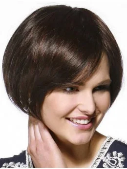 Suitable Brown Straight Chin Length Remy Human Lace Wigs