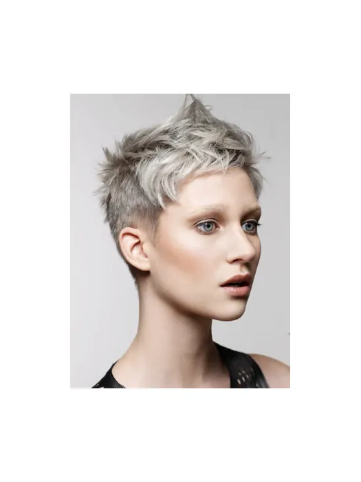 Young Fashion Grey Short Clean Lace Front Human Wigs