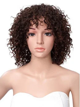 Short Kinky Curly African American Lace Front Human Wigs 14  inches