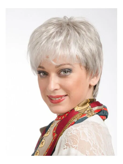 Comfortable Straight White Grey Affordable Wigs