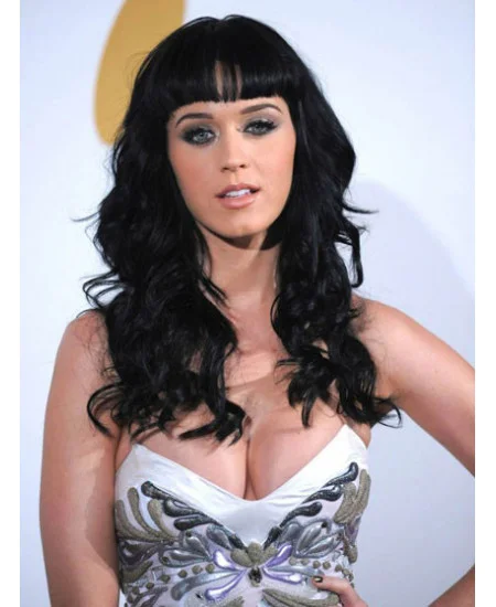 Suitable Black Wavy Long Katy Perry Wigs