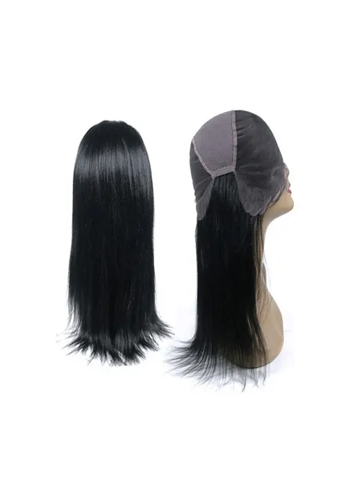 Stylish Black Straight Remy Human Hair Long Wigs