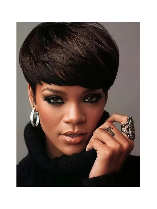Beautiful Black Straight Cropped Rihanna Wigs